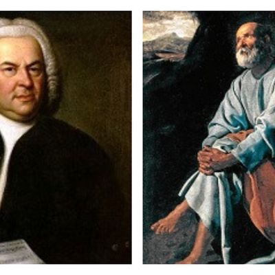 Johann Sebastian Bach (portrait de Elias Gottlob Haussmann, 1746) et Le tableau : Les larmes de Saint Pierre Diego de Vélasquez (1617-1619)
