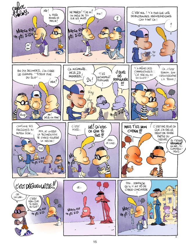 Cyber boloss, la page 15 du quinzième tome de Titeuf : "A fond le slip !" de Zep