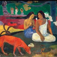 Arearea (dit aussi Joyeusetés) - Tableau peint par Paul Gauguin en 1892 lors de son premier voyage à Tahiti. (Musée d'Orsay)