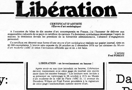 Le certificat d'authenticité de l'oeuvre d'art Libération