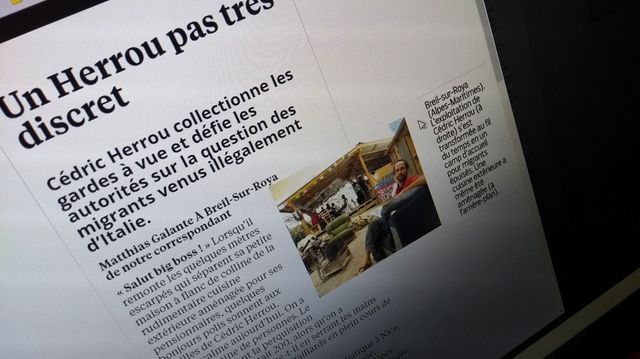 Extrait de l'article du Parisien sur Cédric Herrou - photo par Olivier Bénis