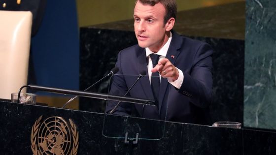 Emmanuel Macron lors de son discours devant l'Assemblée générale de l'ONU ©AFP - LUDOVIC MARIN / AFP
