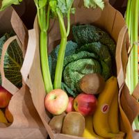 France, Région Ile de France, Paris, commerce alimentaire, magasin, boutique de fruits et légumes primeurs, biologique, AB, sacs bio.