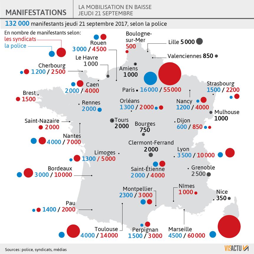 Le 12 septembre dernier, la police avait recensé 223 000 manifestants dans toute la France.