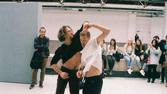 Gerard & Kelly, "Reusable Parts/Endless Love", 2011. Performance view, Palais de Tokyo, Paris, April 2016. Pictured: Ryan Kelly and Todd McQuade. - Michael Hart. Courtesy of the artists