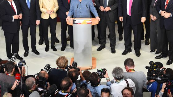 Angela Merkel s'exprime au soir du 24 septembre, à Berlin. ©AFP - Gregor Fischer / DPA