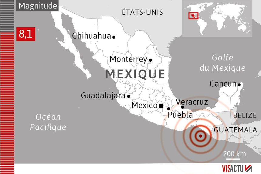Séisme au large du Mexique : l'épicentre se trouve dans le Pacifique à 100 kilomètres des côtes mexicaines