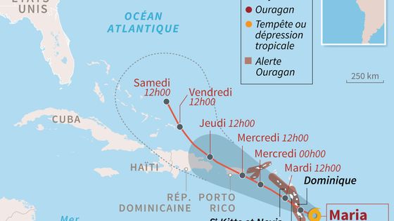 Trajectoire prévue de l'ouragan Maria qui menace les îles des Caraïbes ©AFP - Vincent LEFAI, Sophie RAMIS, Kun TIAN, Paul DEFOSSEUX