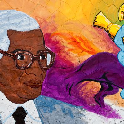 Martinique, portrait d'Aimé Césaire sur un mur dans le port du Marin.