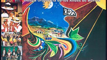 Détail d'une affiche de programme, comportant une reproduction d'un disque de musiques de l'Ayllu Majasaya et différentes photos/Princeton University Library. Latin American Ephemera Collections - PRODEVAT/HAM/Agruco