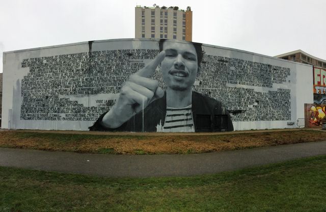 Georgio version Street Art par le duo Sismikazot, à Ivry-sur-Seine en mars 2017