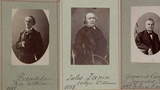 3 photographies, tirage de démonstration de l'Atelier Nadar : Charles Baudelaire, Jules Janin et Granier de Cassagnac - Source gallica.bnf.fr / BnF / Atelier Nadar