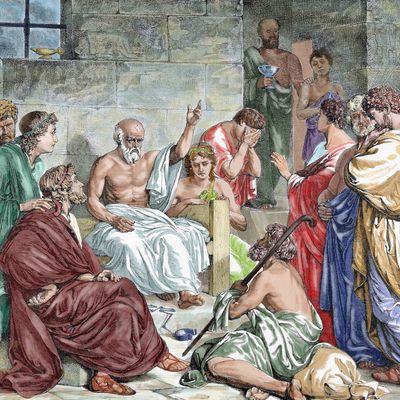Socrate en prison, condamné à boire la cigüe