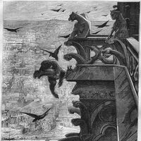 Illustration de Notre-Dame de Paris, éd. 1881, représentant la Galerie des Gargouilles récemment restorée par Viollet-le-Duc.