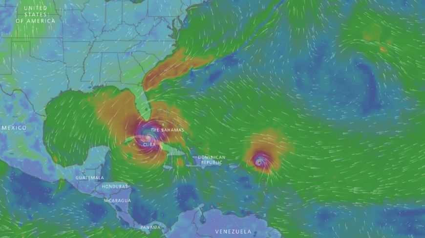 Irma entre Cuba et la Floride samedi 9 septembre vers 17h et José au nord-est de Saint-Martin. (Pré visualisation)