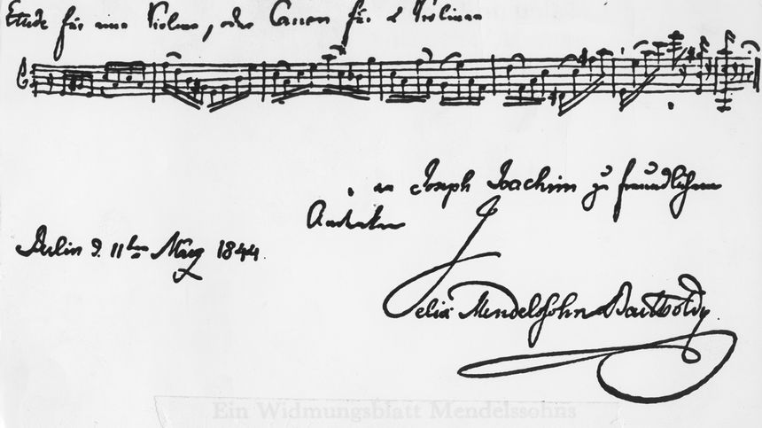 Signature de Mendelssohn à la fin d'une lettre adressée au violoniste Joseph Joachim, en 1844.