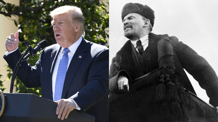 Donald Trump en 2017 et Lénine en 1918 sur la place Rouge.