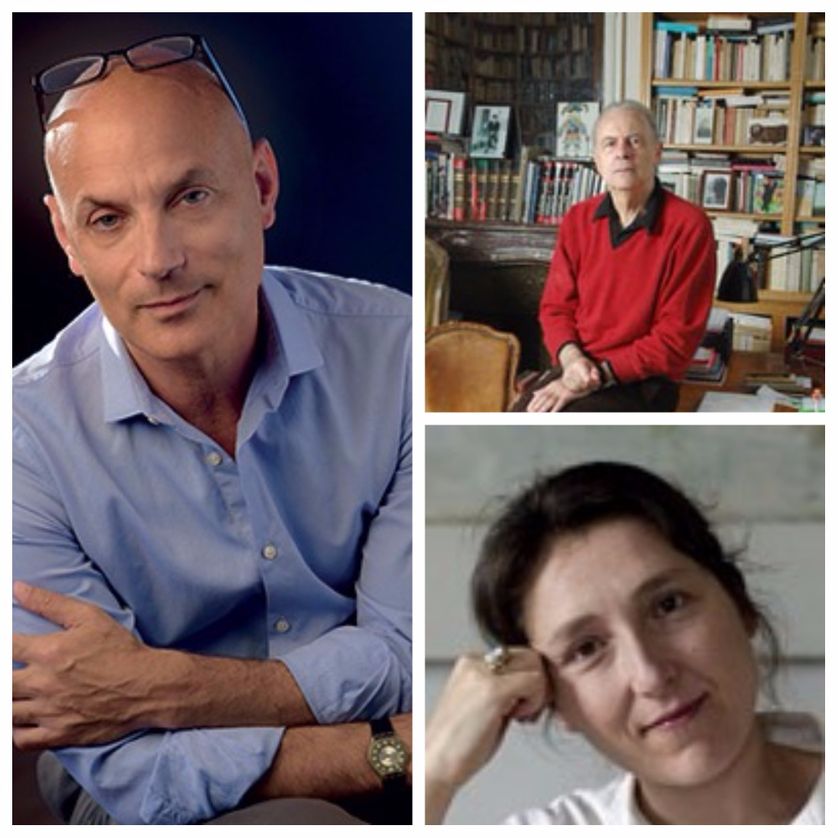 A gauche : Daniel Mendelsohn ; en haut à droite : Patrick Modiano ; en bas : Marie Darrieussecq