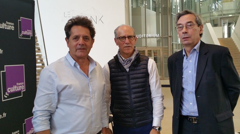 De gauche à droite : Jean de Loisy, Glenn D. Lowry, Alfred Pacquement à la Fondation Louis Vuitton (11.10.2017)