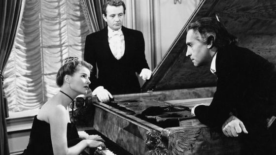 Katharine Hepburn (Clara Wieck Schumann), Robert Walker (Johannes Brahms) et Paul Henreid (Robert Schumann) / film Song of Love - Clarence Brown, 1947 MGM