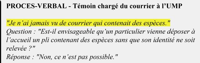 Extrait du procès-verbal du témoin chargé du courrier à l'UMP