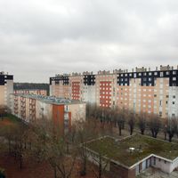 La cité de la Coudraie à Poissy, actuellement en démolition, dans le cadre d’un projet de rénovation urbaine, qui s’inscrit dans le dispositif de l’Agence Nationale pour la Rénovation Urbaine (ANRU)
