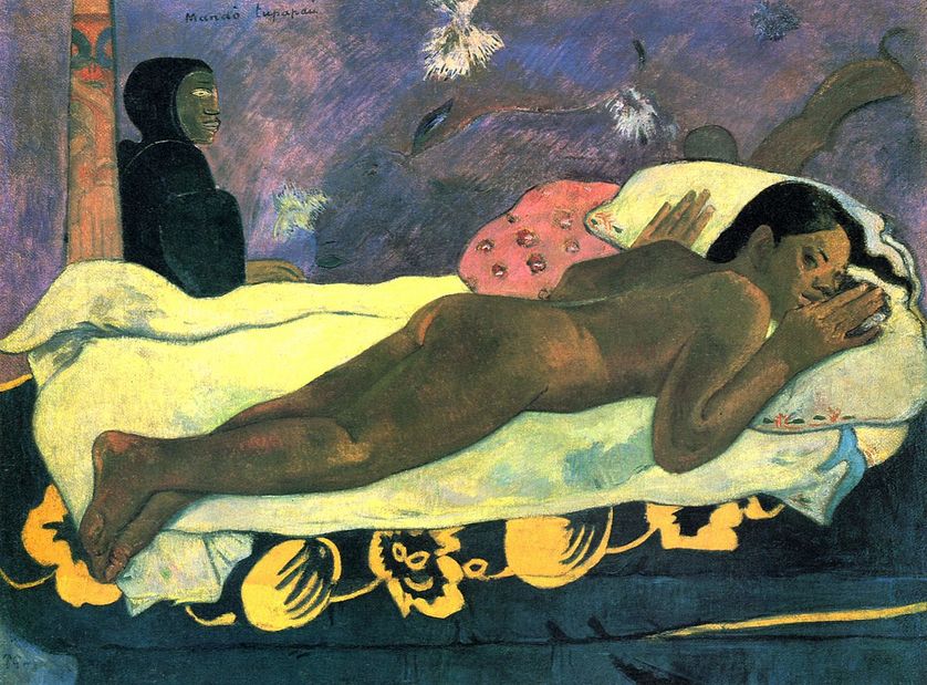 Manao Tupapau (L'esprit des morts veille). Huile sur toile peinte à Tahiti (1892), conservée à l'Albright-Knox Art Gallery