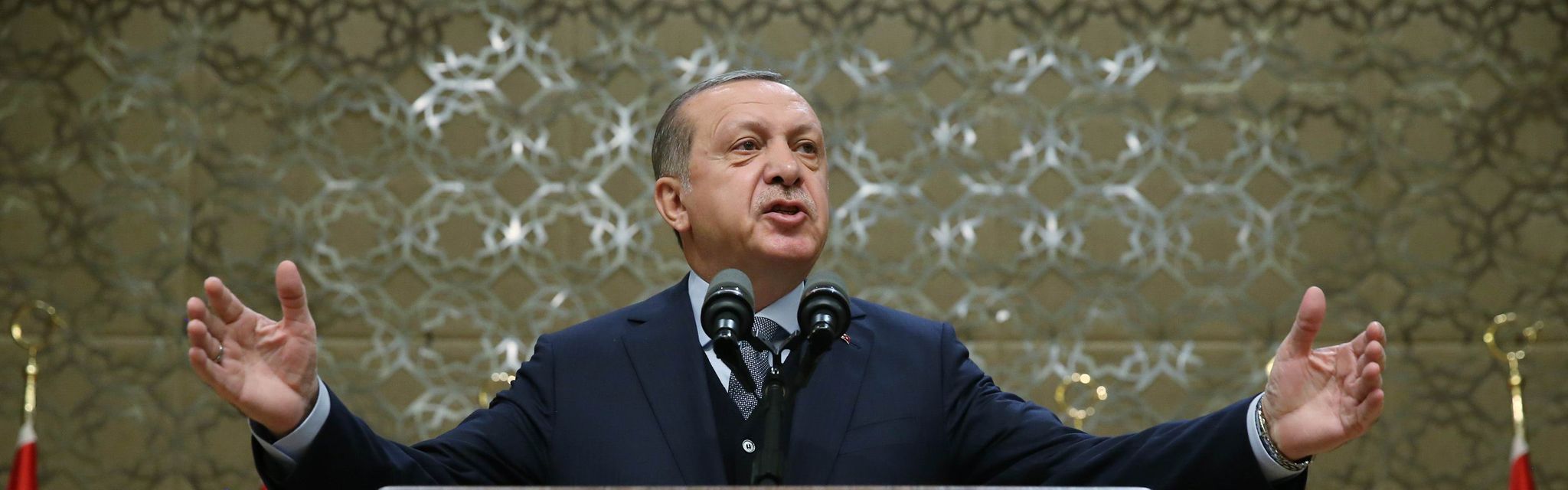 Recep Tayyip Erdogan, à la tribune de son propre palais présidentiel