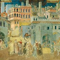 "Effeti del buon governo in città" par Ambrogio Lorenzetti, (fresque vers 1338-39)