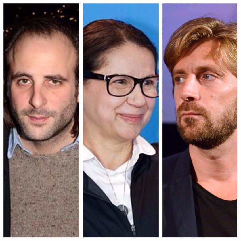 A gauche : Vincent Macaigne ; au milieu : Ildiko Enyedi ; à droite : Ruben Ostlund