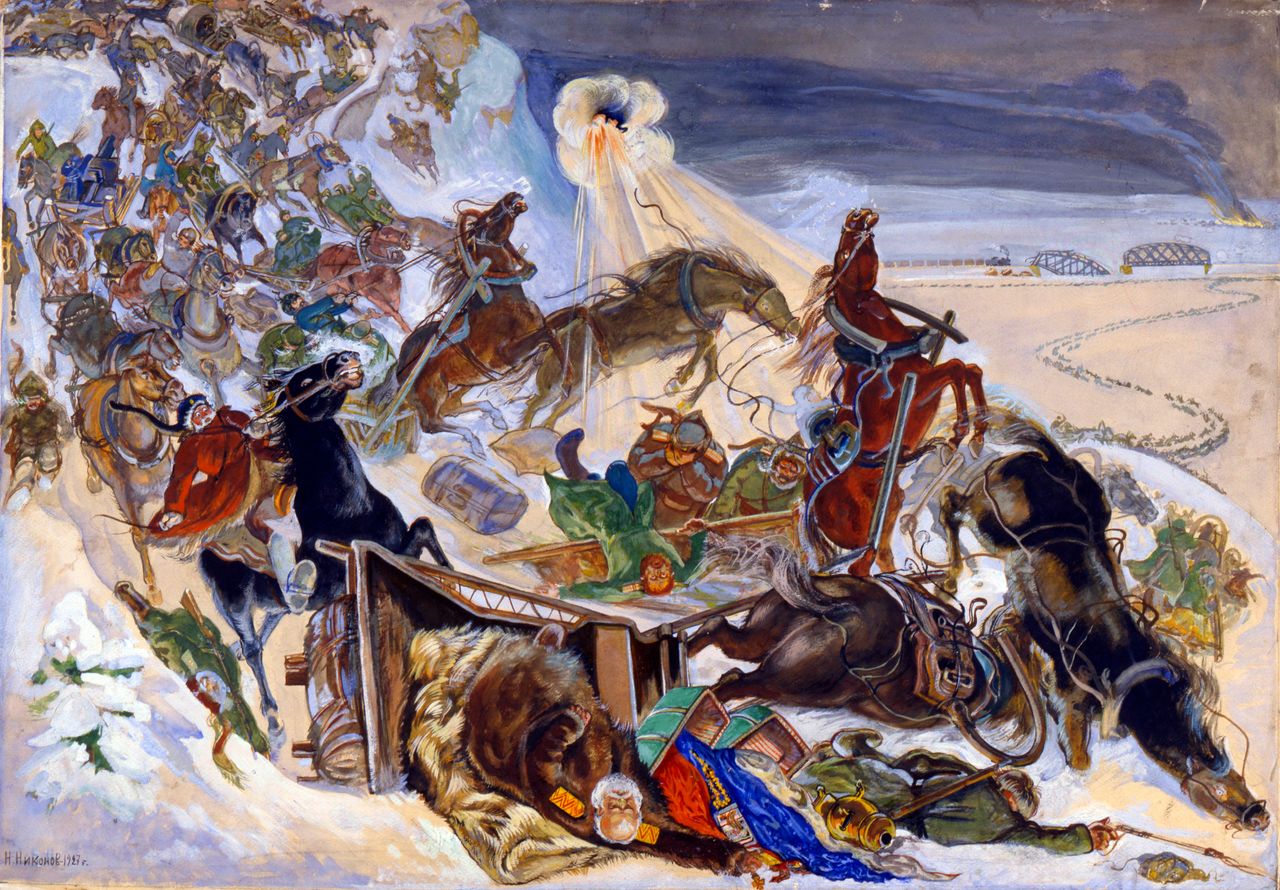 La fuite de Sibérie de l'armée blanche de l'Amiral Kolchak (tableau de 1927).