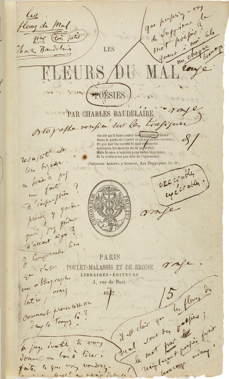 Frontispice de la première édition des "Fleurs du mal" annotée par Baudelaire