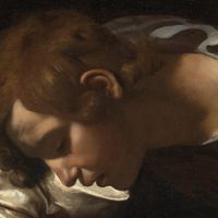Le Caravage, "Narcisse" (détail), 1596, Rome, Musée d'art antique, Palais Barberini.