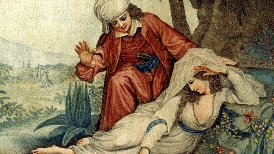 Gravure (1747) illustrant la scène de retrouvailles entre Zadig et Astartée dans Zadig ou la Destinée, de Voltaire. / BNF