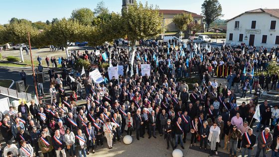 Les élus locaux se sont mobilisés à Castelnau-Chalosse aux côtés des aviculteurs ©AFP - MEHDI FEDOUACH
