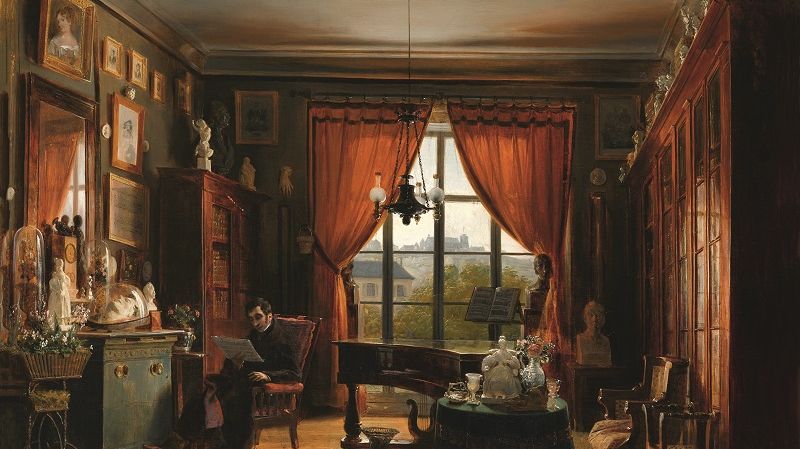 Prosper Lafaye "Pierre Joseph Zimmerman (1785-‐1853), dans son appartement du square d’Orléans", vers 1850, Huile sur toile, 60 x 73,5 cm Versailles, musée national des châteaux de Versailles et de Trianon