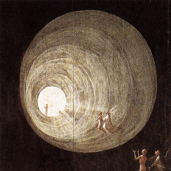 Détail de «L'Ascension vers l'empyrée » (vers 1505-1515) de Jérôme Bosch, souvent associée par les chercheurs à l'expérience de mort imminente et à la vision du tunnel.