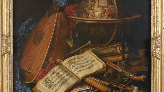 Simon Renard de Saint-‐André Nature morte aux instruments de musique, 1668 Huile sur toile, 110 x 88 cm Bourges, Hôtel Cujas – musée du Berry - Musée du Berry, Bourges/François Lauginie