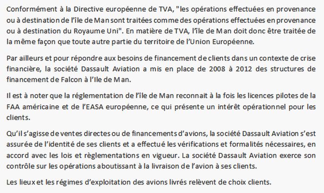Réponse du directeur de la communication de Dassault Aviation