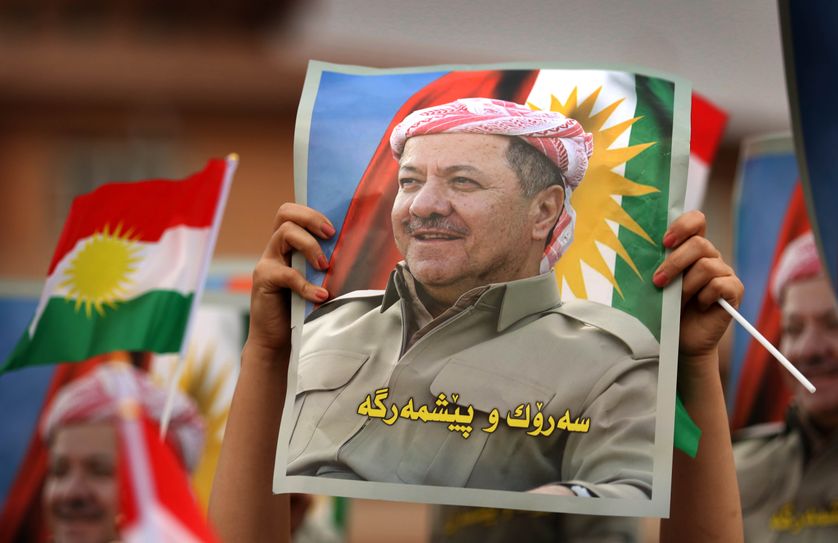 Le 30 octobre 2017, les étudiants de l'Université de Salahaddin, en soutien au leader kurde Massoud Barzani, manifestent à Erbil, capitale du Kurdistan irakien autonome.