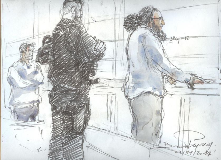 Dessin d'Abdelkader Merah pendant son procès à Paris le 2 novembre 2017