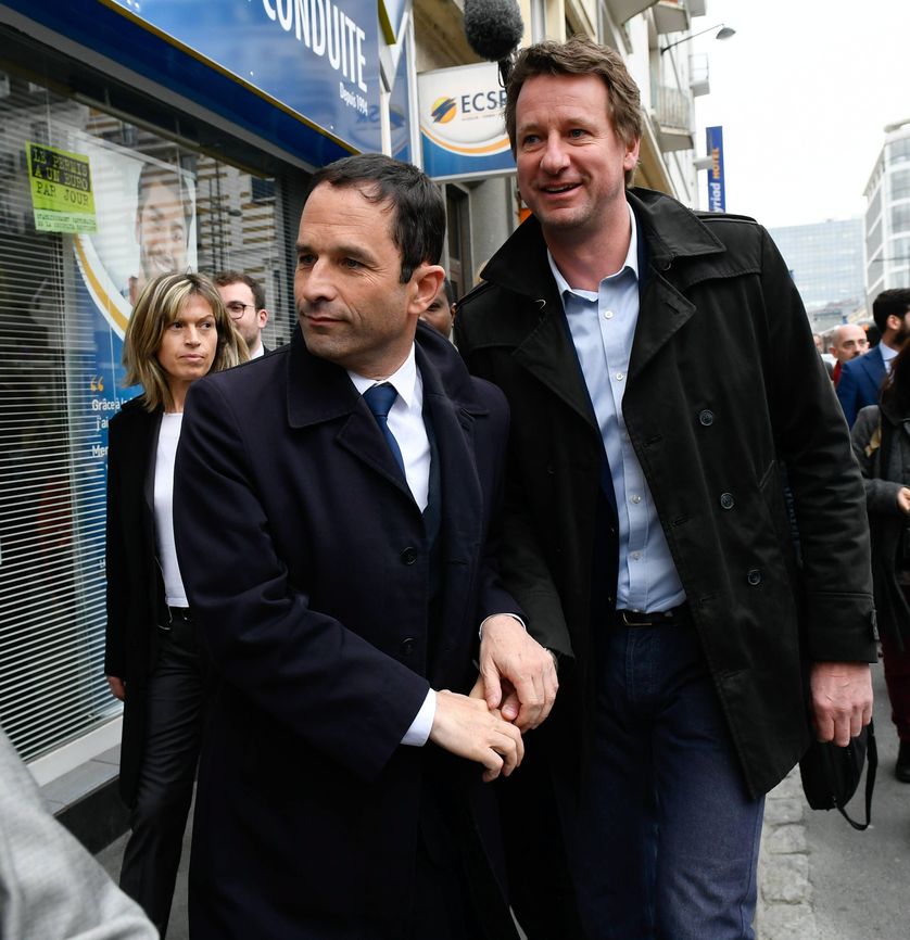 Déplacement et meeting à Rennes de Benoît Hamon , candidat à l' élection présidentielle avec Yannick Jadot, 13 avril 2017