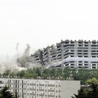 Destruction de la "barre 220", dans le quartier "La Duchère" à Lyon, mai 2010