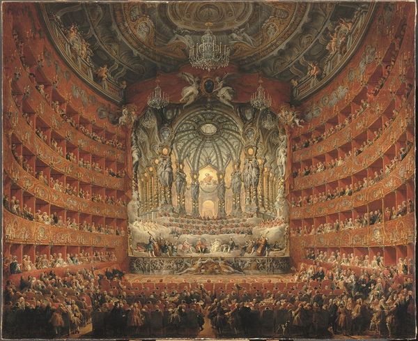 Giovanni Paolo Panini : "Fête musicale donnée par le cardinal de La Rochefoucauld au théâtre Argentina à Rome en 1747 à l’occasion du mariage du Dauphin, fils de Louis XV", 1747, Huile sur toile, 205 x 24 cm Paris, musée du Louvre