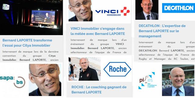 Extrait du catalogue d’une agence proposant des conférences de Bernard Laporte