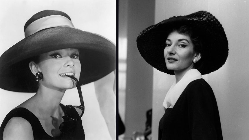 A gauche : Audrey Hepburn en 1961 dans le film "Breakfast at Tiffany's". A droite : Maria Callas à Londres, en 1959.