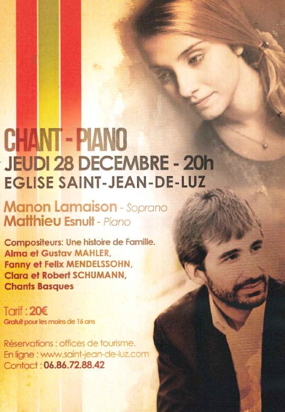 Concert chant & piano - jeudi 28 décembre 2017 à 20h - Église de Saint-Jean-de-Luz