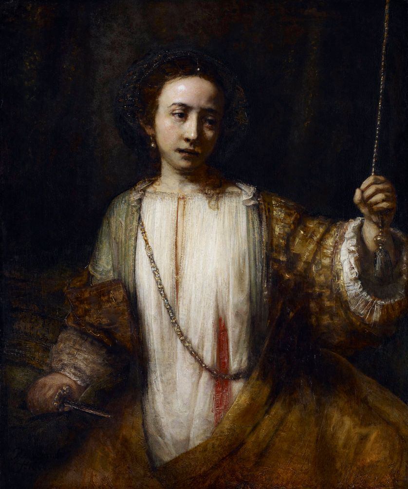 Lucrèce, romaine du 6e siècle avant J-C, se suicide après avoir été victime des violences de son cousin Sextus Tarquin (Peinture de Rembrandt, 1666)