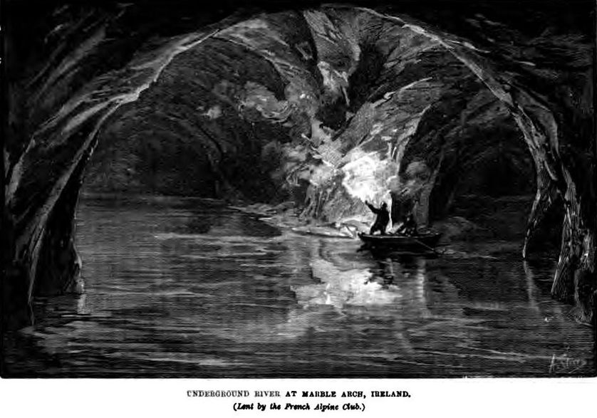 Une illustration de la première exploration de Marble Arch, dessinée par Edouard-Alfred Martel en 1895.