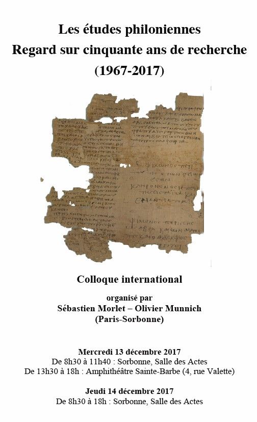 Colloque Philon à la Sorbonne 13 et 14 décembre 2017